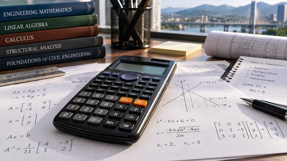 Scientific calculator on algebra, matrix, and equation notes for Civil Engineering Licensure Exam problem solving