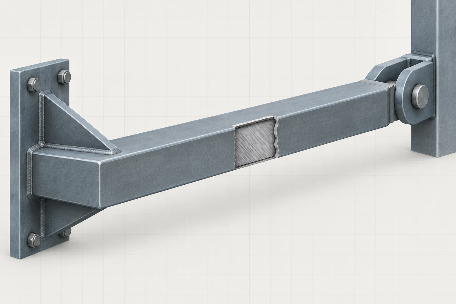 Intact steel axial member shown with a cutaway through its solid cross-section.