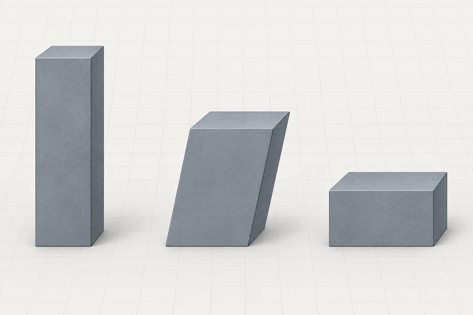 Three intact material blocks show axial stretch, shear distortion, and uniform compression.