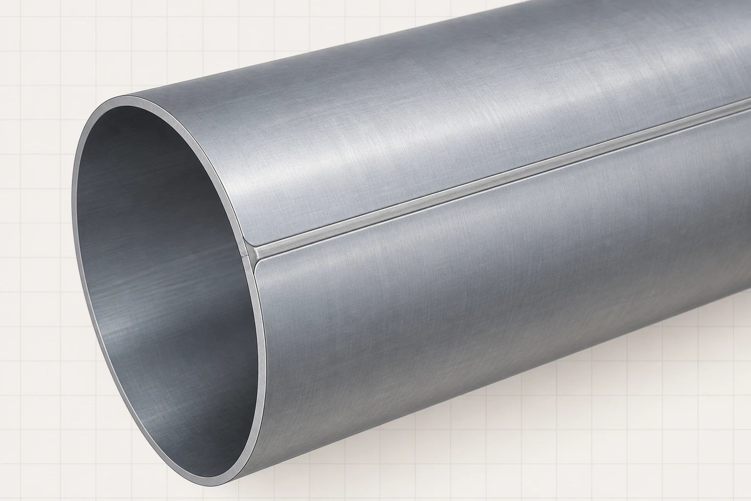 Text-free close-up of a thin cylindrical shell with a continuous longitudinal seam and joined wall edges.