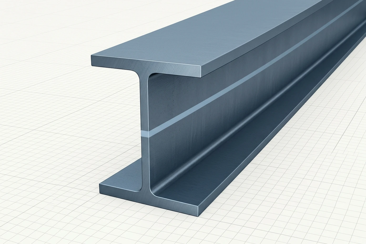 Text-free cutaway of a steel I-section with a softly distinguished central web region at its exposed end.