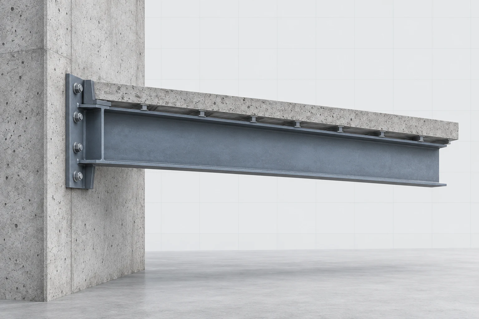 Steel beam fixed into a concrete wall and extending to an unobstructed free end.