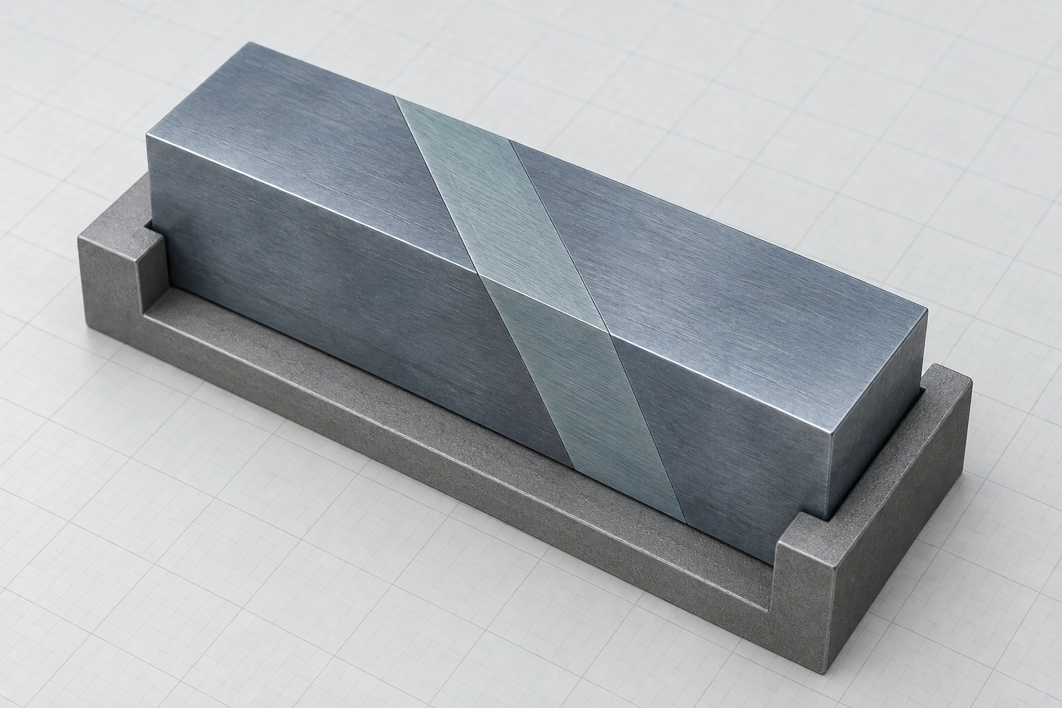 A single connected material element with a clean diagonal cut plane through its thickness.