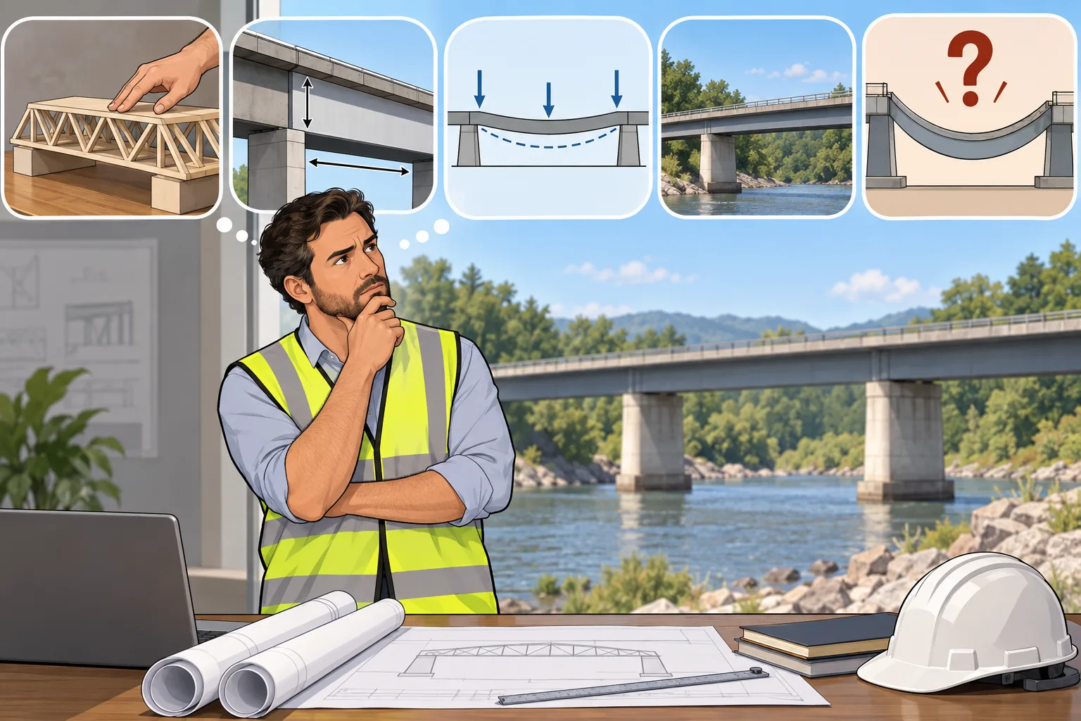 Engineer checking a civil design result against physical dimensions, expected behavior, a scale model, and a field condition before accepting it.